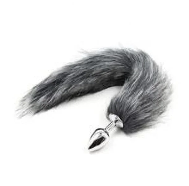 Fox Tail With Metal Plug – Gray