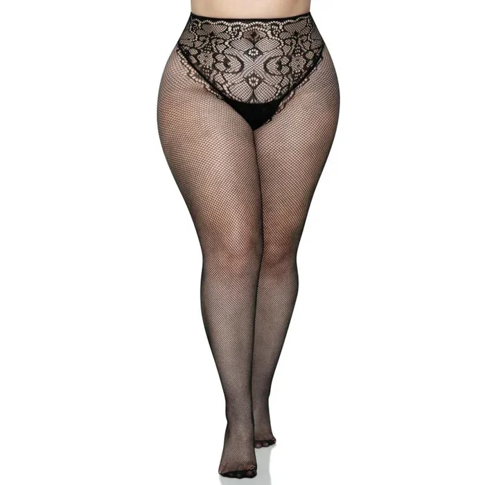 French Cut Backseam Fishnet Tights – Black – 1x/2x – Black – 1x/2x