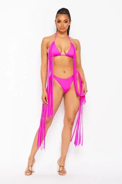 Fringe Bikini Set – Hot Pink –