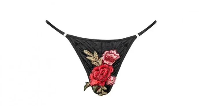 G-String – Black Embroidered Appliques –