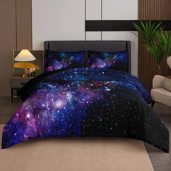 Galaxy Comforter Set Universe Outer Space Blue And Purple Starry Sky Night Pat