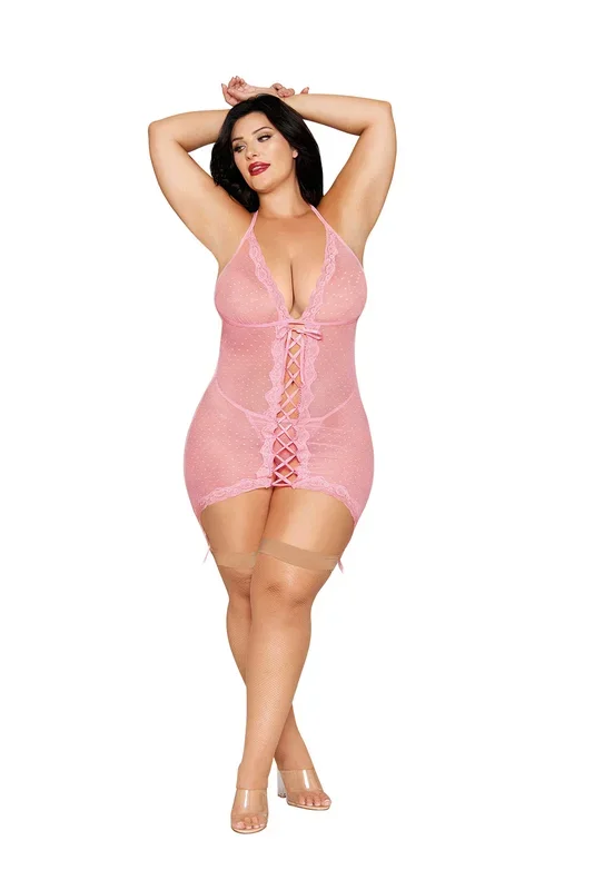 Garter Slip and G-String Dmnd – Queen Size – Petal Pink