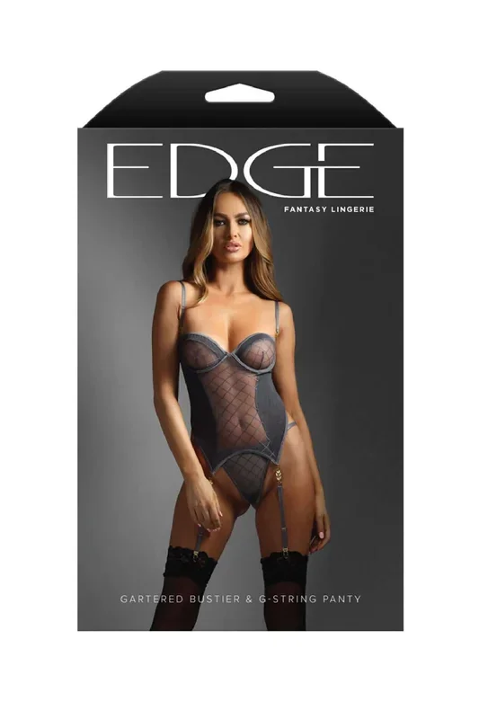 Gartered Bustier and G-String Panty – Large/xlarge – Gray