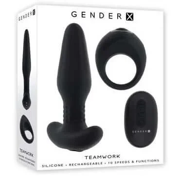 Gender X Team Work – Dual Vibrating Remote-Control Toys, 10 Speeds, Rotating Beads