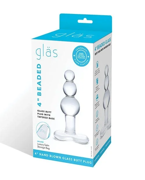 Glas 4 Inch Beaded Glass Butt Plug with tapered Base – Clear