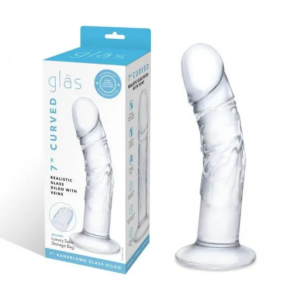 Glas 7-Inch Curved Realistic Glass Dildo with Veins – Sensual Artistry in Glass