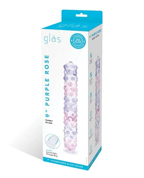 Glas 9″ Purple Rose Nubby Glass Dildo – Purple-pink