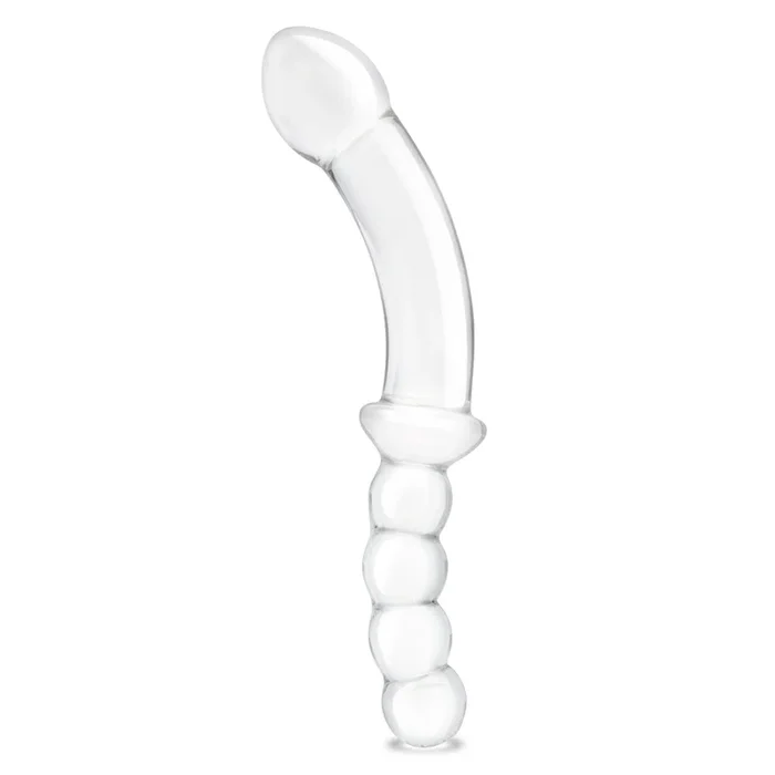Glas Girthy Double Sided Glass Dong With Anal Bead Grip Handle Clear 12.5 Inch