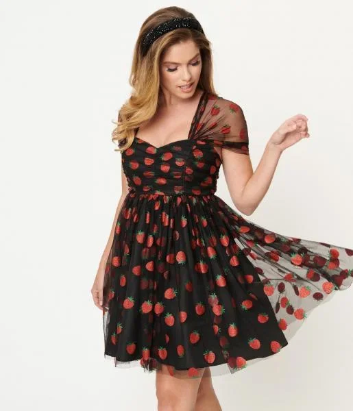 Glitter Strawberry Heart & Soul Babydoll Dress – Black –