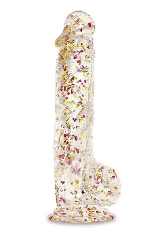 Glittergasm Realistic Clear Dildo with Balls and Suction Cup – Blue/Purple/Violet Glitter