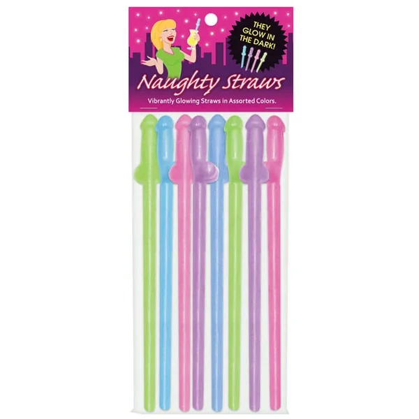 Glow In The Dark Penis Straws – Asst. Colors Pack Of 8