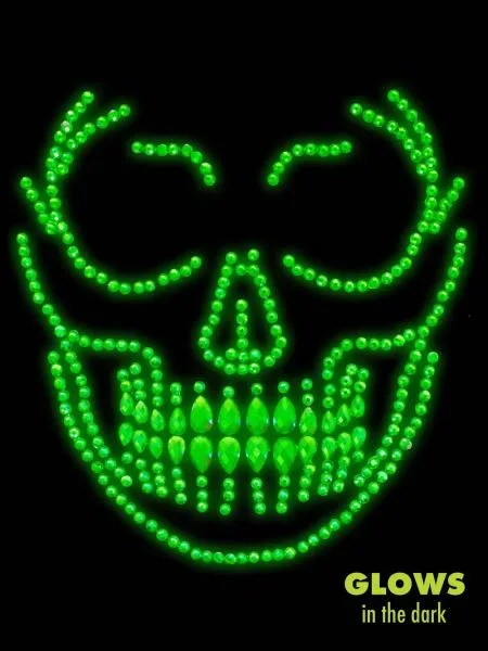 Glow in the Dark Skull Face Jewels Sticker – Clear – One Size