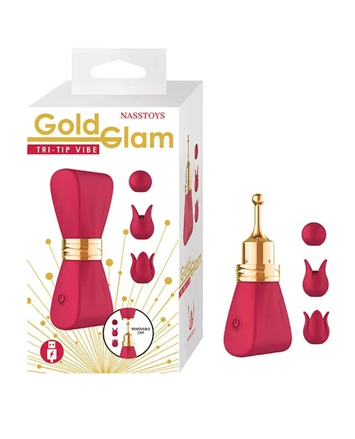 Gold Glam Tri-Tip Vibrator in Red with Multi-Point Stimulation