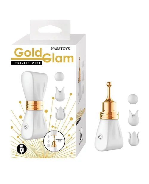Gold Glam Tri-Tip Vibrator in White with Triple-Tip Design