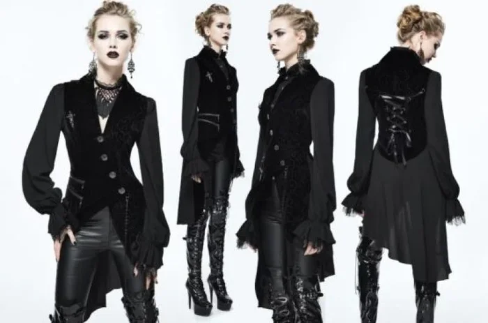 Gothic Velvet Jacket with Bishop Sleeves – Black –