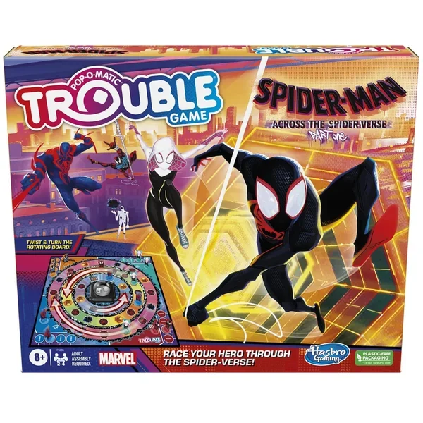 Hasbro Gaming Trouble: The Spider-Verse Edition for Marvel Fans, Ages 8+, Game for 2-4 Players, with Rotating Board