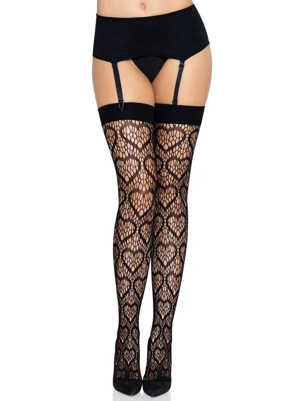Heart Net Thigh Highs – One Size – Black