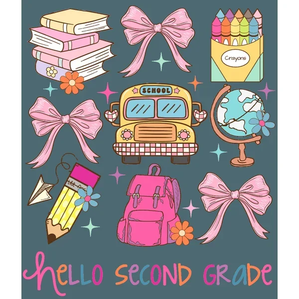 Hello Second Grade Bus And Bows DTF (direct-to-film) Transfer