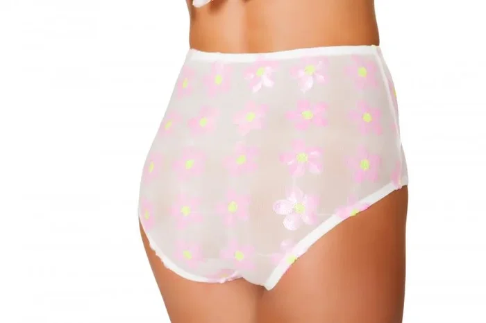 High Waisted Flower Short – White/Pink
