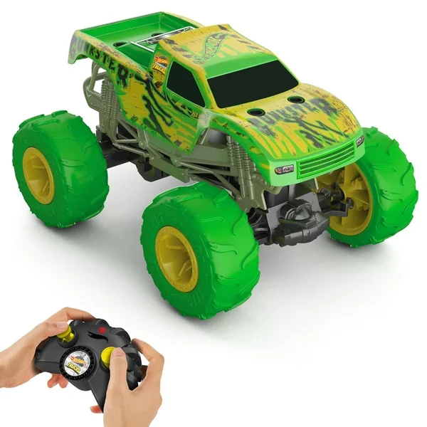 Hot Wheels Monster Trucks RC Toy, Remote-Control 1:15 Scale Gunkster, Glows