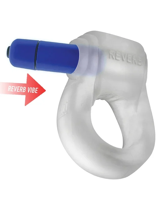 Hunky Junk Revring Cock Ring w/Vibe – Clear w/Blue Vibe