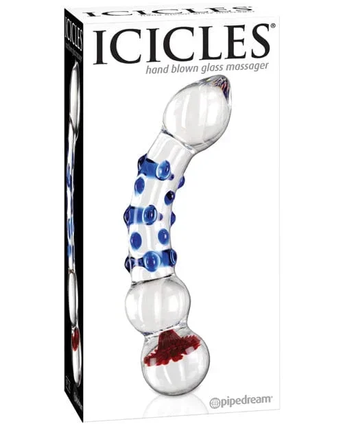 Icicles No. 18 Hand Blown Glass Massager – Clear with Blue Knobs