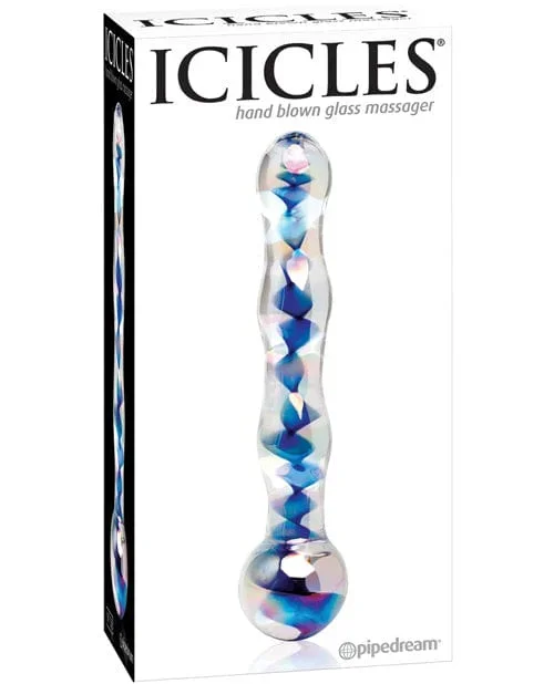 Icicles No. 8 Hand Blown Glass Massager – Clear with Inside Blue Swirls