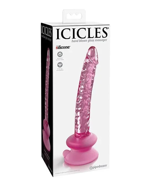 Icicles No. 86 Hand Blown Glass Massager with Suction Cup – Pink