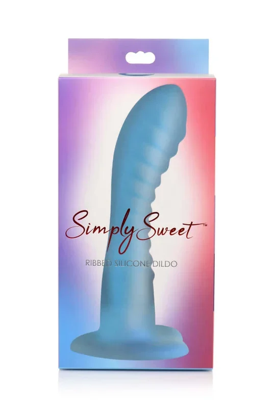 Introducing the Simply Sweet 7 inches Ribbed Silicone Dildo in Blue from Curve Novelties