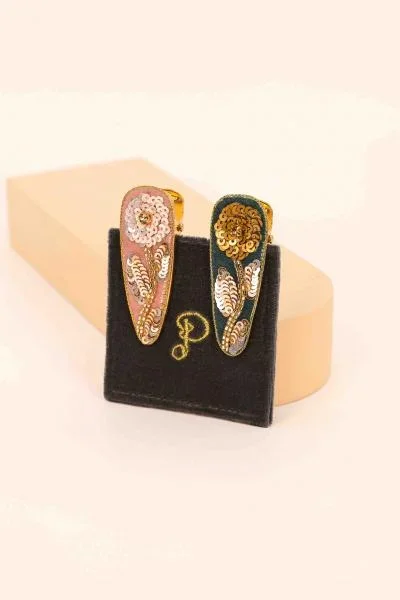 Jeweled Zinnia Hair Clips – Petal/Teal