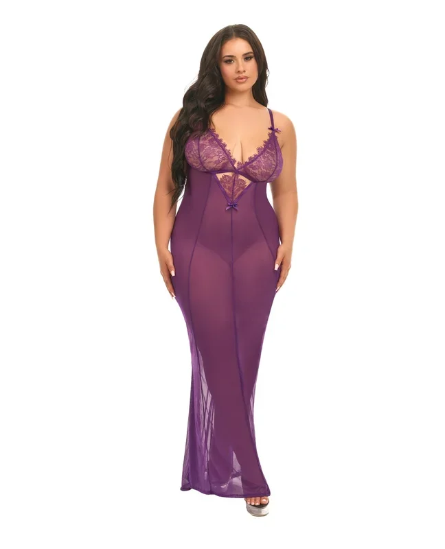 Katana Mesh & Eyelash Lace Gown – Purple 1X/2X