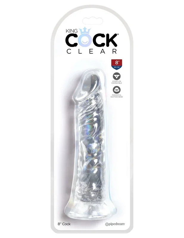 King Cock Clear 8-Inch Realistic Dildo – Transparent, Suction Cup Base, Harness Compatible