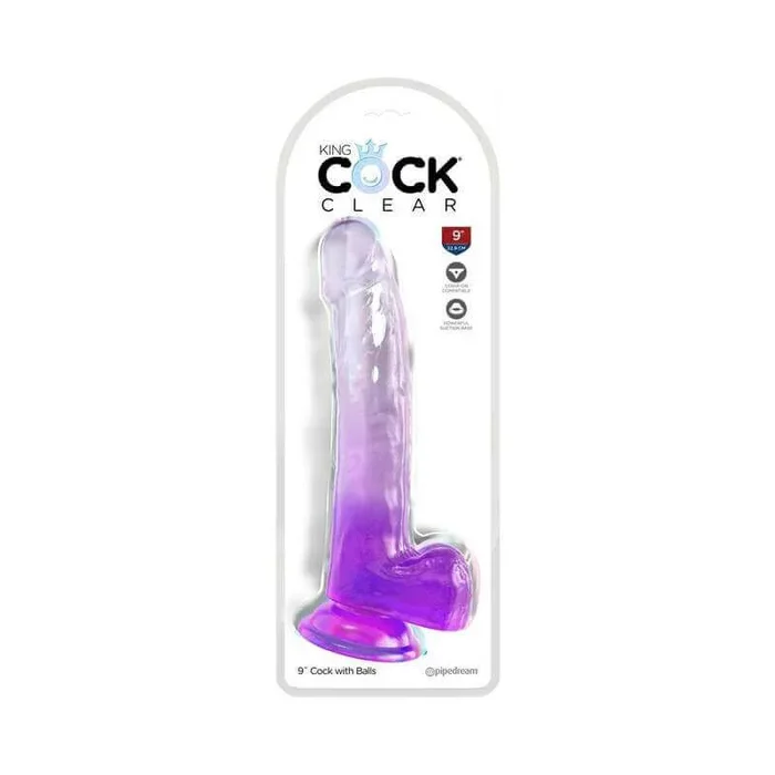 King Cock Clear Dildo (9 inches) with Vibrant Purple Base By Pipedream Products