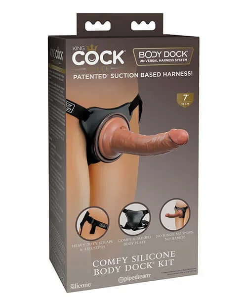 King Cock Elite Comfy Silicone Body Dock Kit with 7 inches Medium Skin Tone Tan Dildo