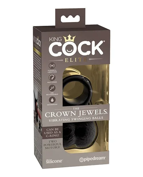 King Cock Elite The Crown Jewels Vibrating Swinging Balls – Black