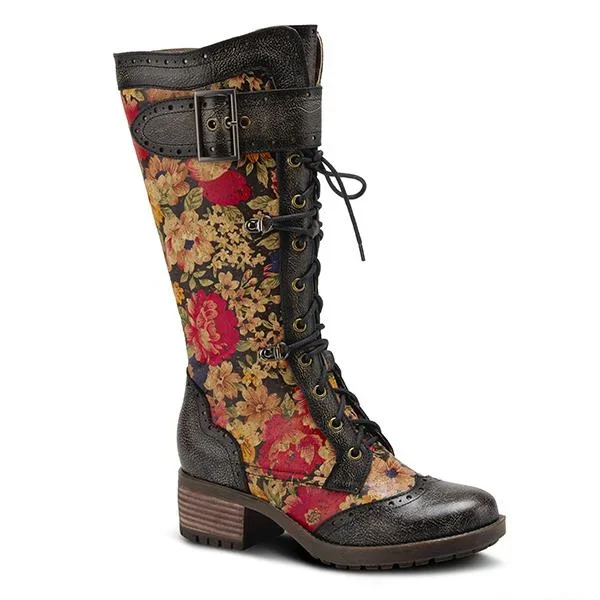 Kisha-Flora Leather Combo Boot – Black Multi –