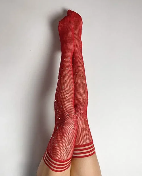 Kix’ies Joely Fishnet Rhinestone Thigh High Red