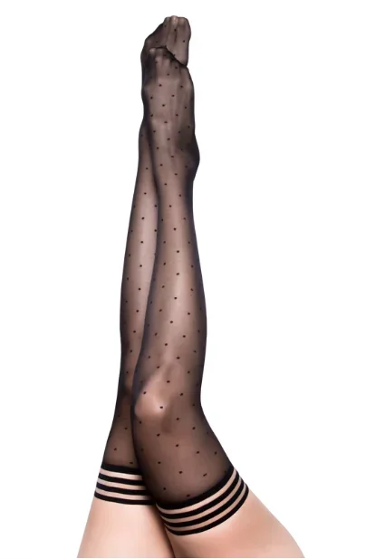 Kixies Ally Size D Black Polka Dot Thigh High Stockings with No Slip Grip, Fits Thigh Circumference up to 35” and Height 5’5”–6’0”