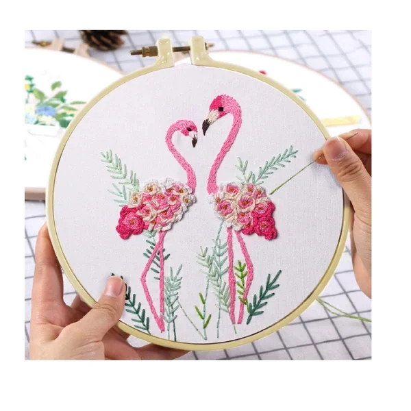 Konrisa Flamingo Embroidery Kit for Beginners with Floral Print Pattern Full Range