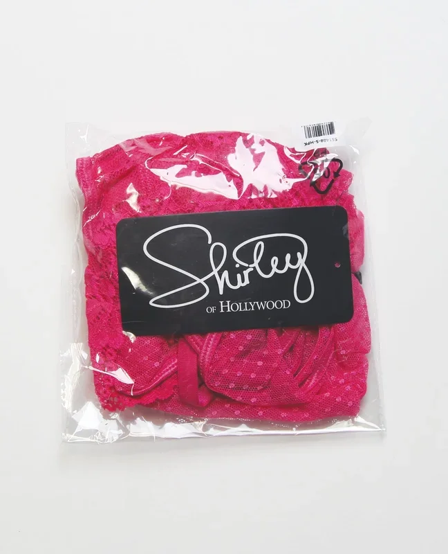 Lace and Mesh Chemise w/Attached Garters & G-String 2 pc Set – Pink SM