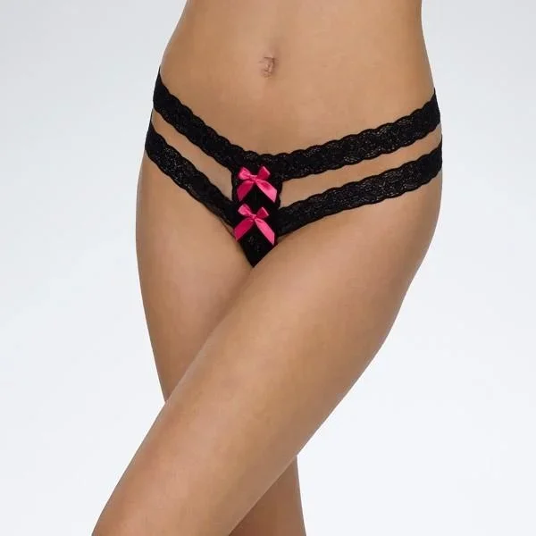 Lace Double String G-String – Black – One Size
