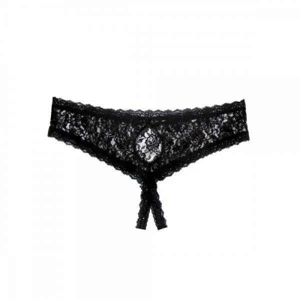 Lace Open Gusset Hipster – Black – Size