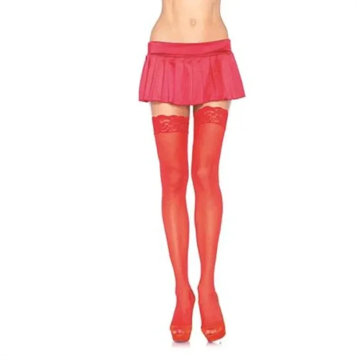 Lace Top Sheer Thigh High – One Size – Red