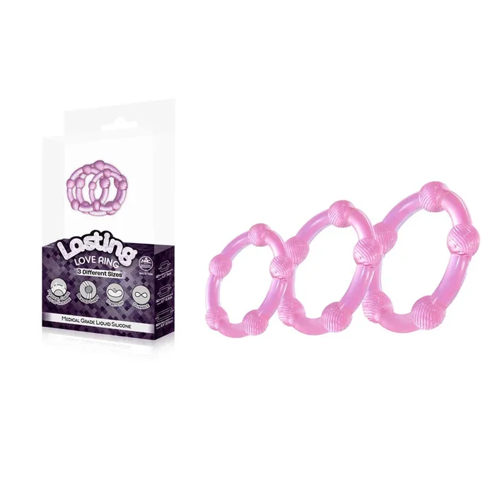 Lasting Love Ring 3 Piece Set – Pink – Pink Beaded Cock Rings – Set of 3 Sizes