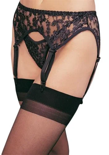 Leg Avenue Black Floral Lace Garterbelt and Thong Set