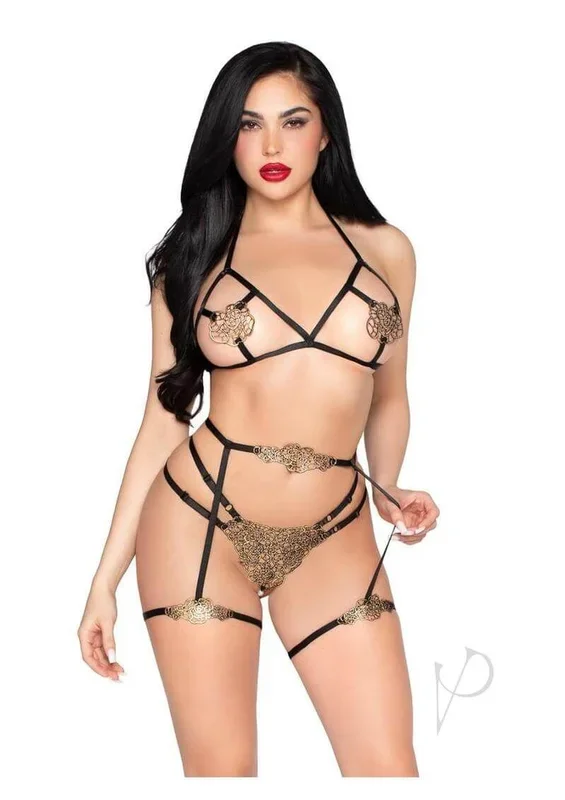 Leg Avenue Bra Top with G-String Panty and Garter Harness