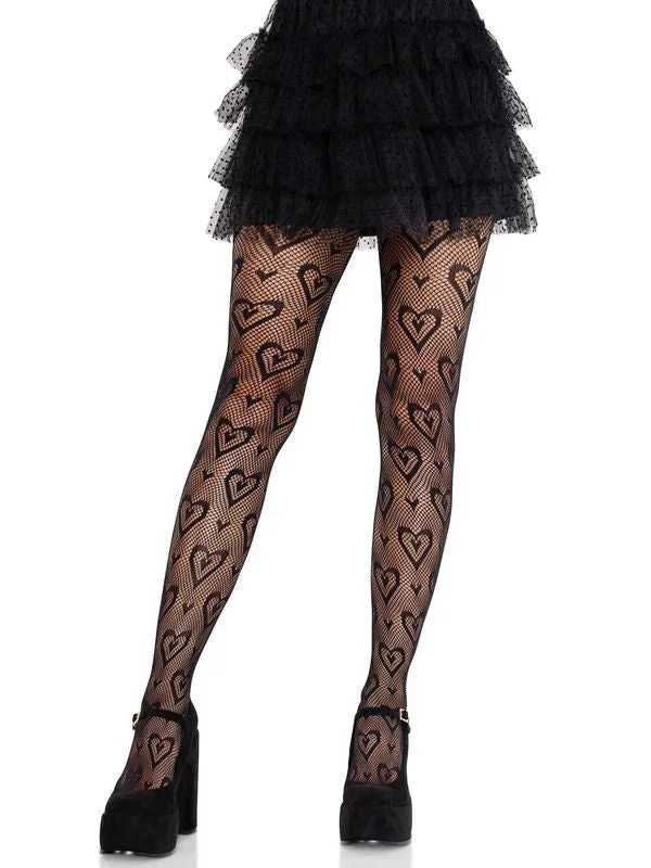 Leg Avenue Cherie Heart Net Tights Black Flirty Hosiery O/S