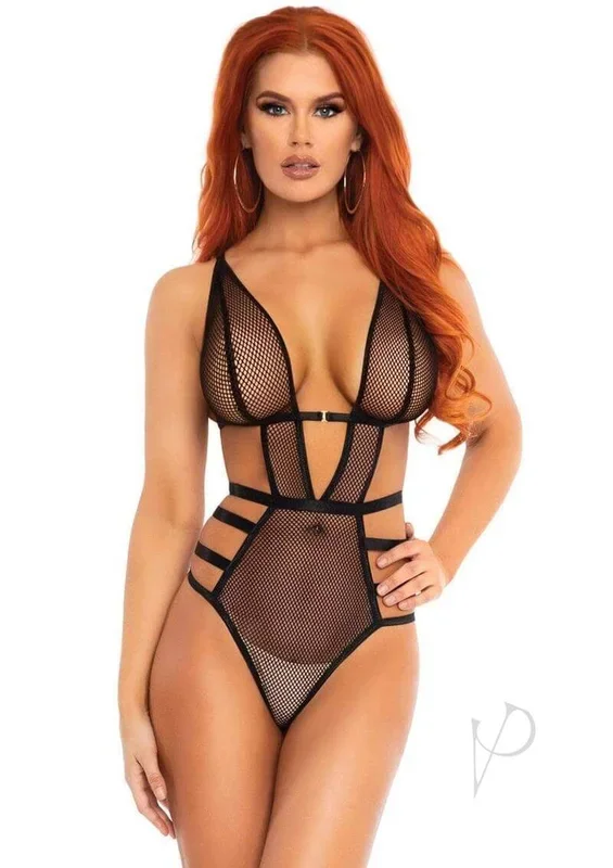 Leg Avenue Fishnet Cut Out Strappy G-String Teddy Small