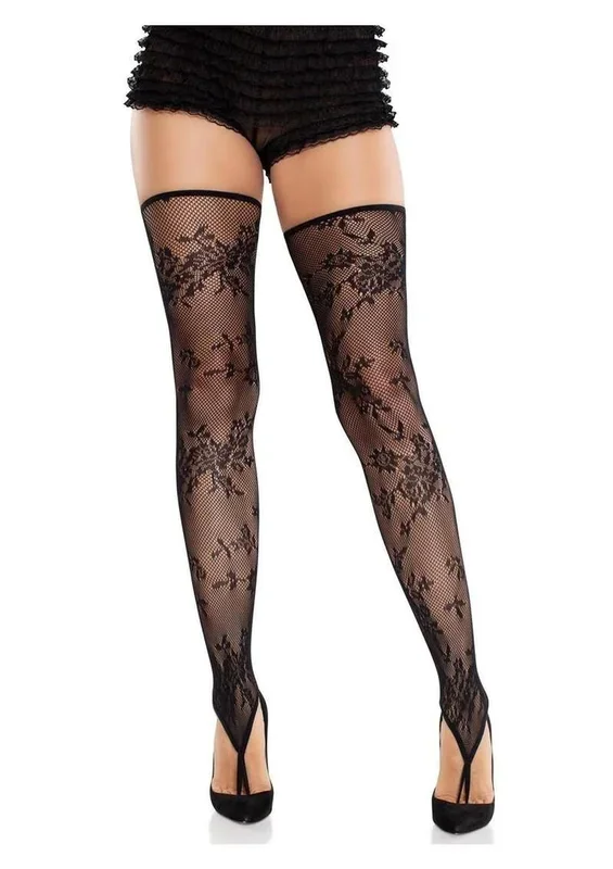 Leg Avenue Floral Net Toe Loop Footless Thigh Highs