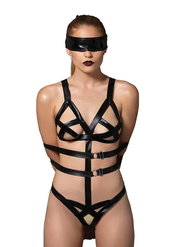 Leg Avenue G-String Teddy with Adjustable Arm Straps, Eye Mask, Wrist Restraint
